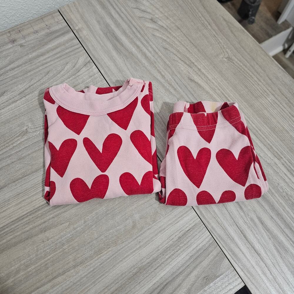 Hanna Andersson Pajama Set Pink Red Heart Print Valentines Long Sleeve Girls 4